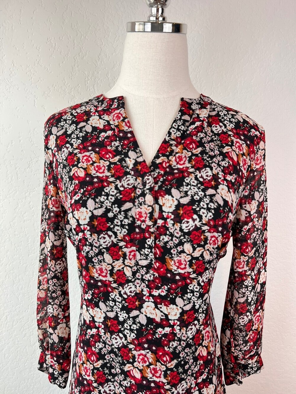 Rose & Olive Black and Red Floral Mini Dress Tie Waist Cottagecore size Small - Picture 5 of 10